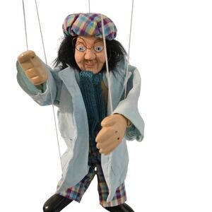 Vintage Style Handcrafted Marionette Puppet‎ Elderly Man Artist Corduroy Coat